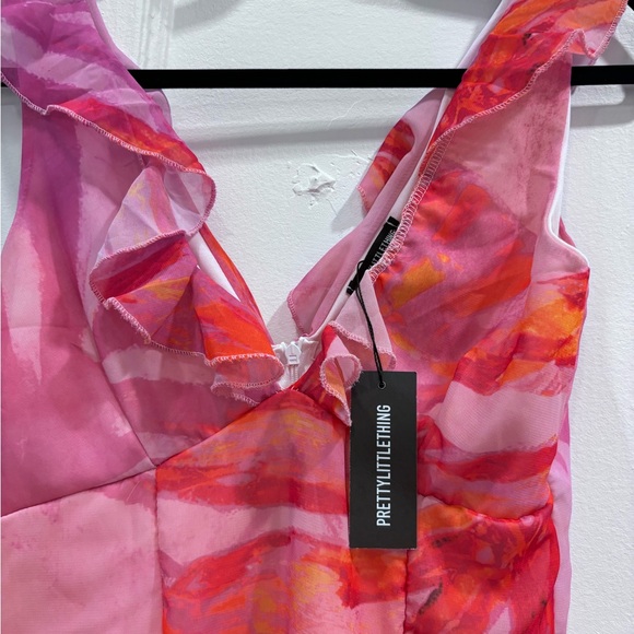 Pink Floral Asymmetrical Ruffle Dress - Picture 7 of 10